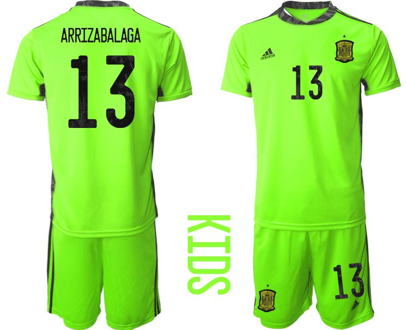 Youth 2021 World Cup National Spain fluorescent green goalkeeper #13 Soccer Jerseys